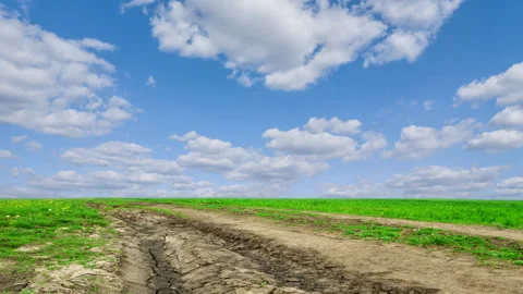 Ground road among green fields Vídeos de archivo 154046442