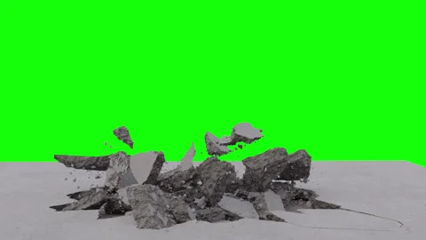 Ground Road Explosion with Flying Debris on Green Screen - 4K Stock Footage 332110152