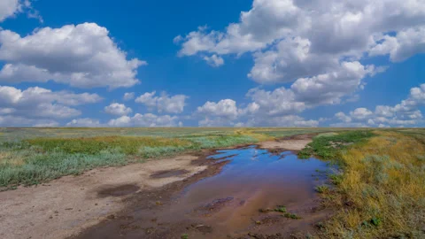 Ground road  with water pool at summer day time lapse scene Stock Footage 237692842