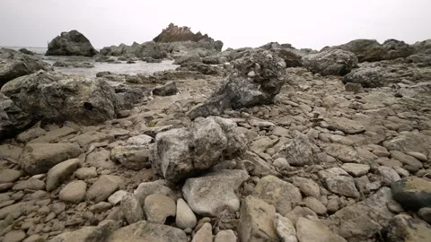 Ground of rocks on coast when low tide water, geologic landscape Stock Footage 235583637