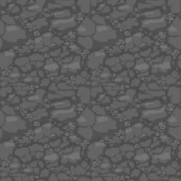 Ground seamless pattern, gray soil with stones texture for game ui. Stock Illustration