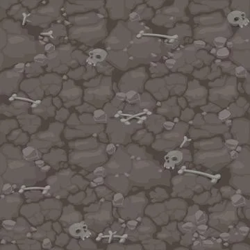 Ground seamless pattern, soil scary background with bones and skull for game  Stock Illustration