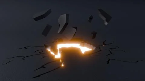 A "ground shatter" effect with orange glow erupts from the central crater 스톡 일러스트