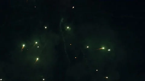 Ground shot of explosion of fireworks exploding in the air. Stock Footage 138906497