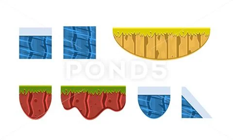 Ground, soil, ice surface, gaming environment, landscape elements, assets for Stock Illustration