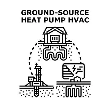 Ground source heat pump hvac system concept illustration Stock Illustration