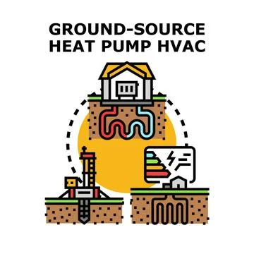 Ground source heat pump hvac system concept illustration Stock Illustration