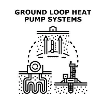 Ground source heat pump system diagram illustrating renewable energy Stock Illustration