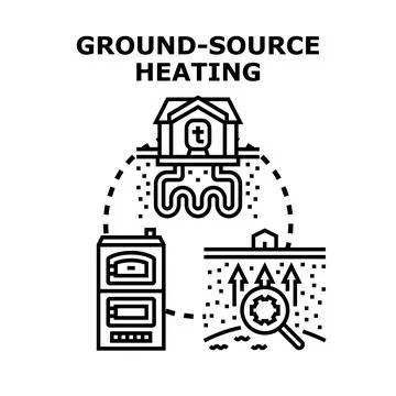 Ground source heating concept generating renewable energy Stock Illustration