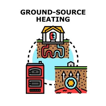 Ground source heating concept generating renewable energy Stock Illustration