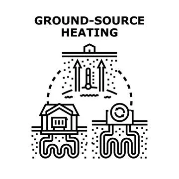 Ground source heating system illustrates sustainable geothermal energy exchan Stock Illustration