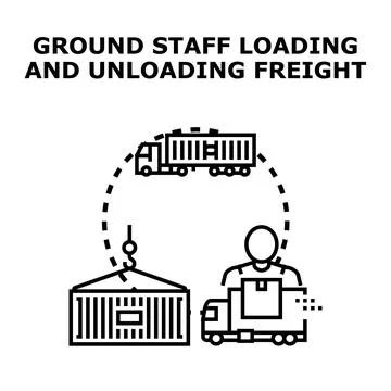 Ground staff loading and unloading freight cargo Stock Illustration