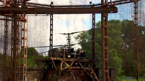 Ground tests of helicopter gearbox VR-252 after repair. Engines of TV3-117. Stock Footage 130197423