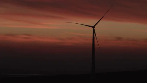 Ground Time-Lapse of Wind Turbines at Sunset of Wind Farm, Russia Vídeo Stock 344037745