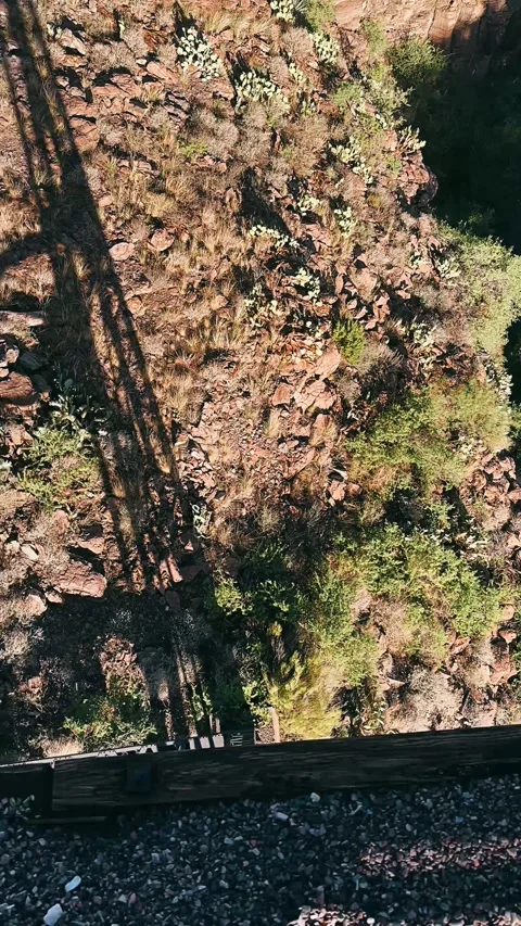Ground, train, shadows, valley, dirt, moving train Video stock 252092134