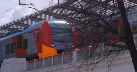 Ground trains of the metro at one of the stations Stock Footage 119628898