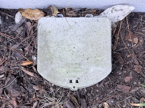 Ground Utility Access Cover with “Do Not Touch” Warning Stock Photos