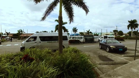Ground View of Freeport Downtown Bus Stop Hub, Grand Bahama Stock Footage 98803111