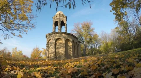 Ground view of sepulcher in forrest during beautiful autumn sunny day Video stock 56473843