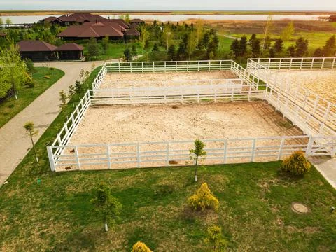 Ground for walking, exercise routine and working horses outdoors.View from above Fotos de archivo