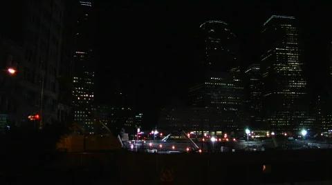 Ground Zero Night Construction sight 4 Pan Video stock 157211