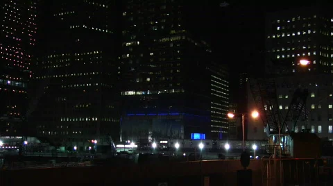 Ground Zero Night Construction sight 3 Pan Video stock 157212