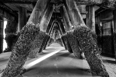 Ground Zero underneath the pier in Thailand Stock Photos