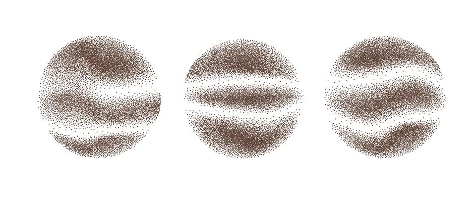 Grounded coffee powder gradient wave splashes on round shapes. Cocoa noise dust Stock Illustration