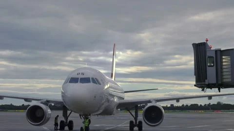 Grounded Passenger Airplane In Parked Position, Dusseldorf Airport, 17. May 2023 Stock Footage 276546739