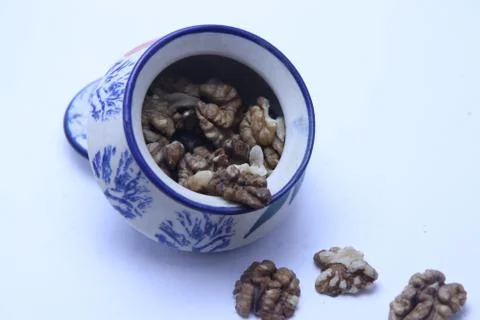 Grounded walnuts are delicious with different shapes Stock Photos