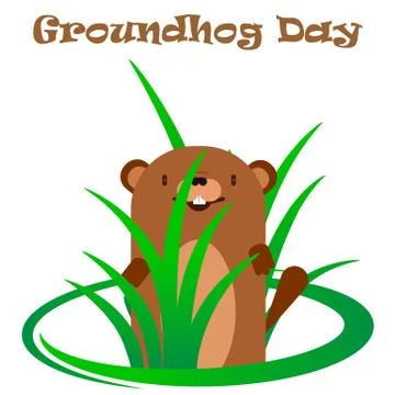 Groundhog in a bush of grass Stock Illustration