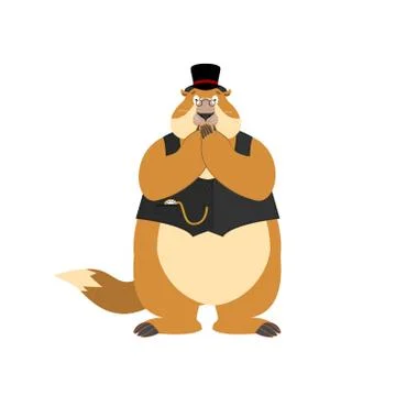 Groundhog day. Groundhog in Hat scared OMG. Woodchuck Oh my God emoji. Fright Ilustração Stock