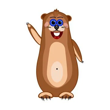Groundhog isolated on white background. Cute cartoon marmot. Groundhog Day. Stock Illustration