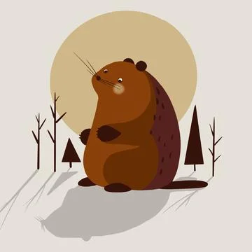 Groundhog with Shadow - Minimalist Groundhog Day Illustration Stock Illustration
