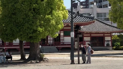 Grounds of Shitennō-ji very old and famous Buddhist temple located in Osaka Stock Footage 345803488