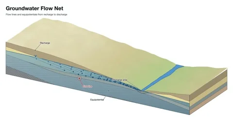 Groundwater flow net diagram textbook figure 스톡 동영상 343850053