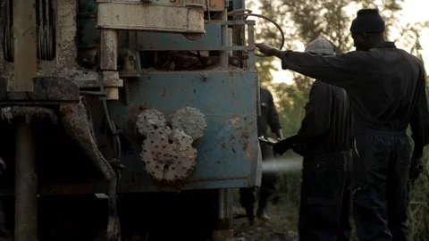 Groundwater hole drilling machine installed on the old truck in Lira Uganda . Stock Footage 116409795
