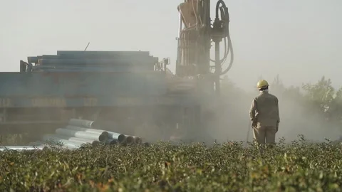 Groundwater hole drilling machine installed on the old truck in Lira Uganda . Stock Footage 146488863
