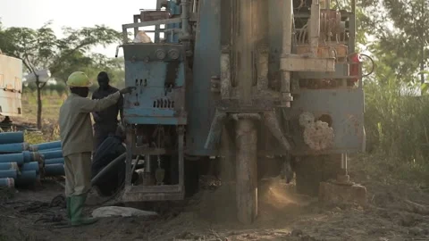 Groundwater hole drilling machine installed on the old truck in Tanzania. Stock Footage 146488951