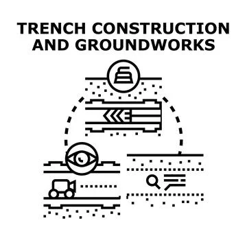 Groundwork and trench construction vector illustration concept Stock Illustration