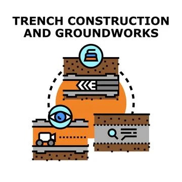 Groundwork and trench construction vector illustration concept Stock Illustration