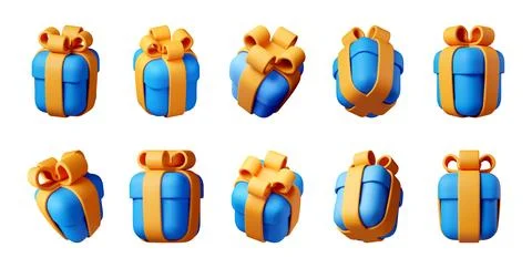 Group of 3d rendered blue gift boxes Illustrazione stock