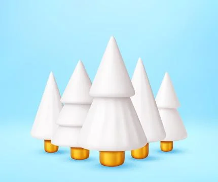 Group of 3D white Christmas tree Stock Illustration