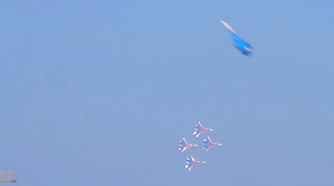 Group 4 fighter performs figure Stock Footage 33376465