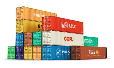 Group of 40 ft freight cargo containers Stock Illustration
