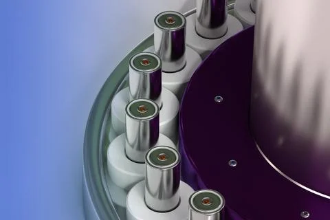 Group 4680 format cylindrical Li-Ion traction batteries for modules, mass p.. Stock Illustration