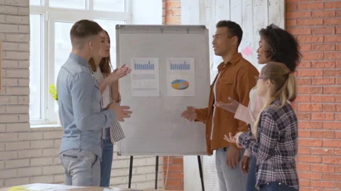 A group of 5 people of mixed race. Guys 20 years old students are seriously Stock Footage 107987360