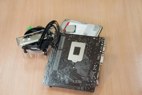 Group of accessories for assembly of personal computer. Stock Photos