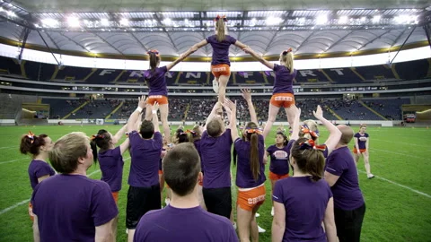 Group Acrobatic Performance Of The Cheer... | Stock Video | Pond5