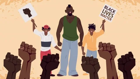 Group of activists demonstrating for racial equality and justice with raise.. Stock Footage 339070851